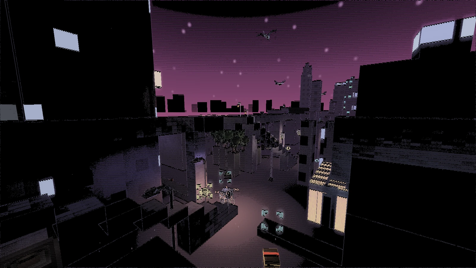 Rooftops beneath a violet dawn sky in Beyond Dawn