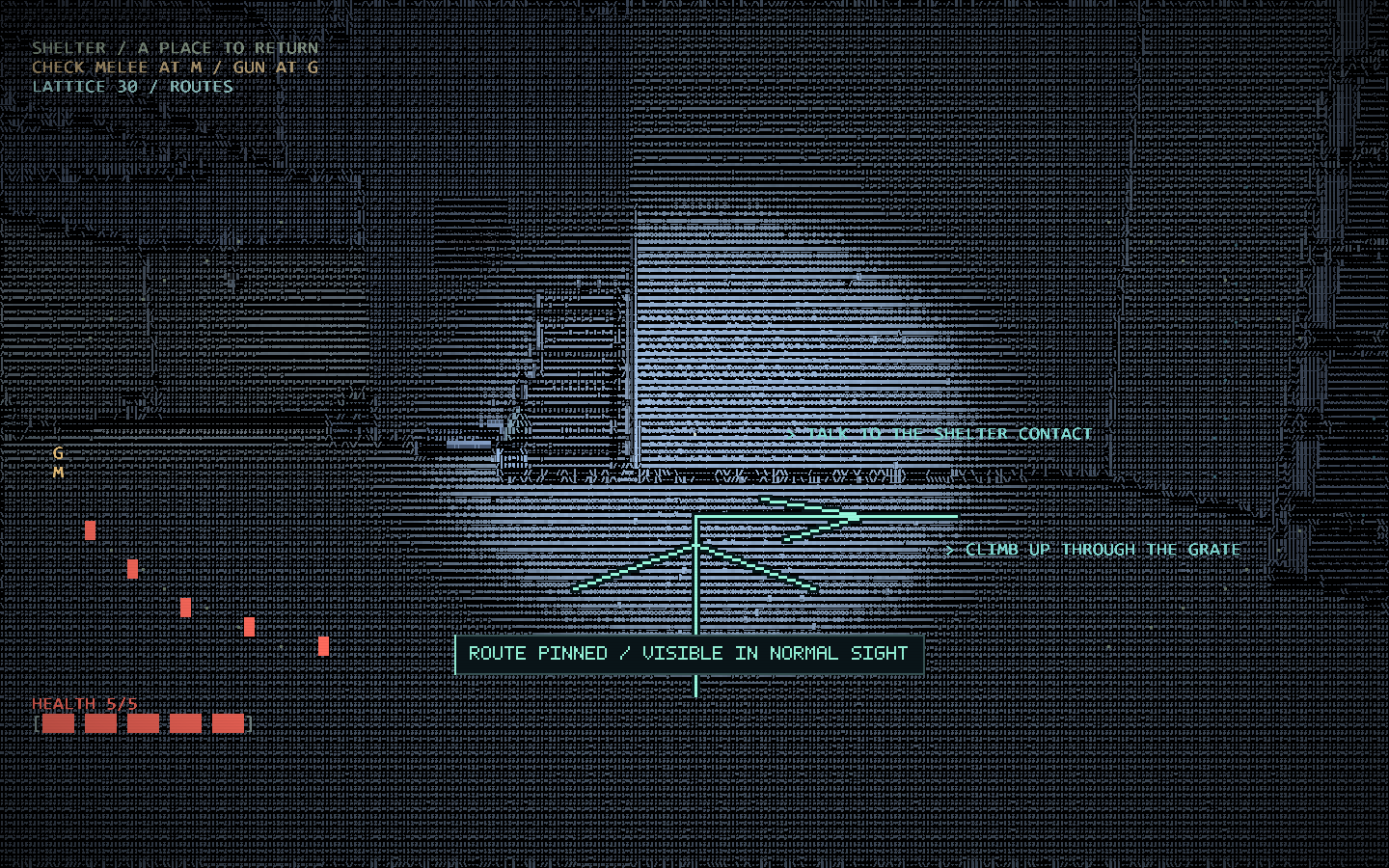 Raised Lattice route guides in the Wasteland shelter.