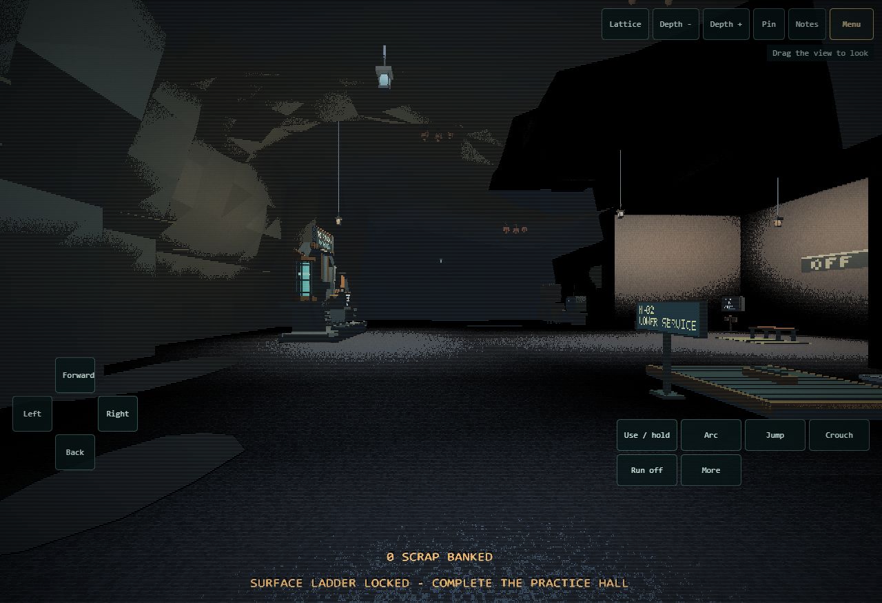 Touch controls in Beyond Dawn, with movement, Run and Menu visible.
