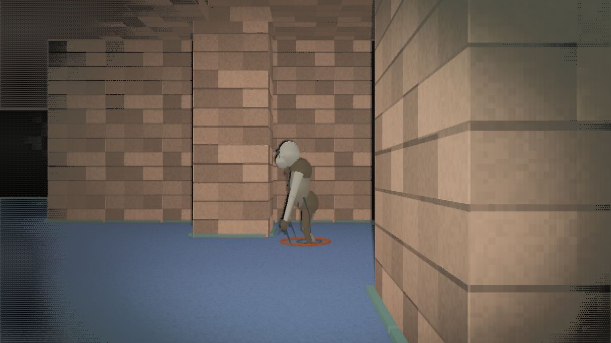 Beyond Dawn: a Warden in a tiled corridor beneath Liminal Corp.