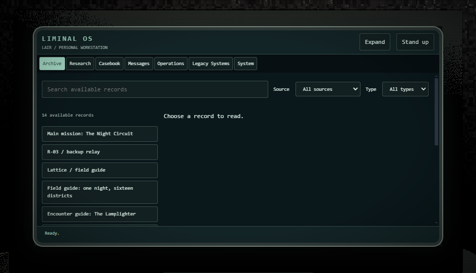 Liminal OS running at the Beyond Dawn shelter workstation.